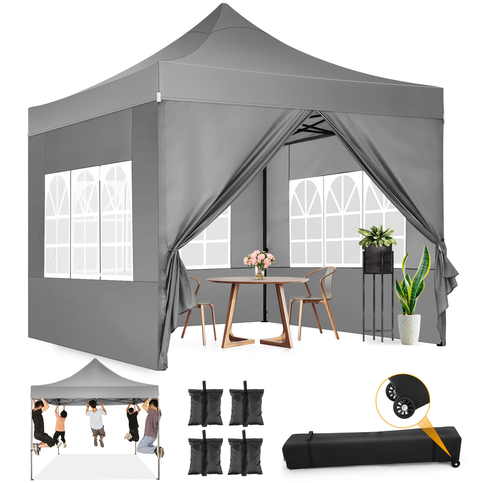 Image of Caroma 10×10ft Upgraded Pop-up Tent, 4 , Height Adjustment, Portable Wheeled Bag, Quick Setup, Suitable For Outdoor Activities, Barbecue Parties, , Family Gatherings, Market Stalls