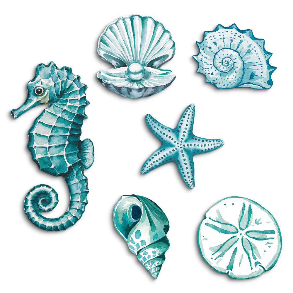 TEMU Putuo Decor 6pcs Ocean Theme Wall Stickers Featuring Shells And , Pvc Decorative Signs For Home, Farmhouse, Living Room, Coffee Shop, Bar, Pub,
