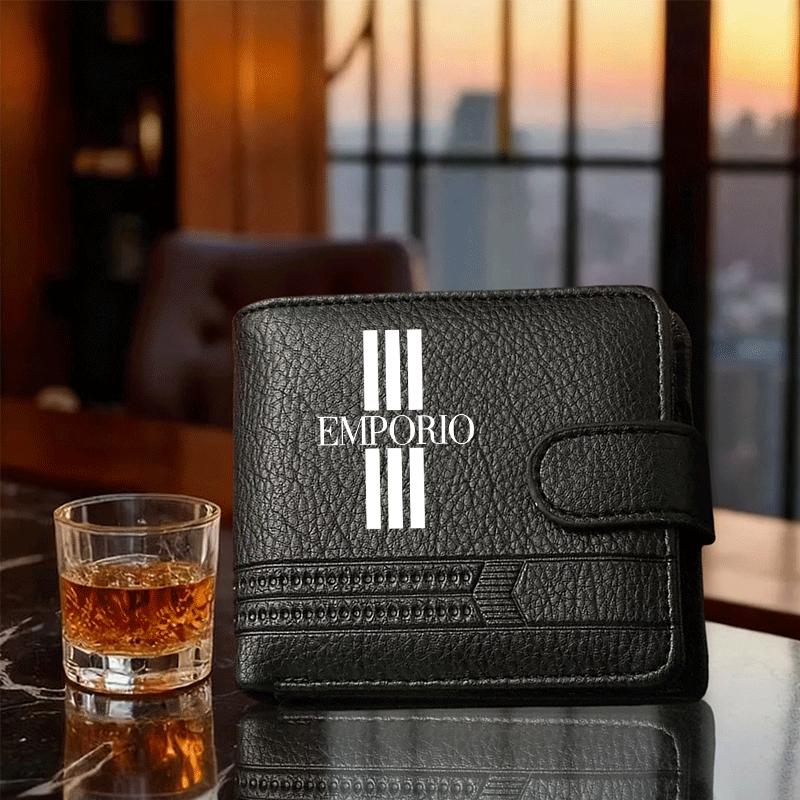 EMPORIO Logo Men's Slim Wallet - Black Luxury Business Card Holder with -Tone Accent, Multi-Slot Organizer for Cash & Cards