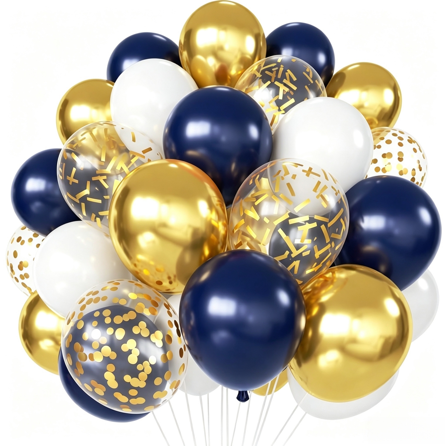 TEMU 70 Packs 10/12 Inch Navy Blue And Golden Balloons Confetti Metallic Party Balloons With Ribbons For Birthday, Bridal, Wedding, Engagement,