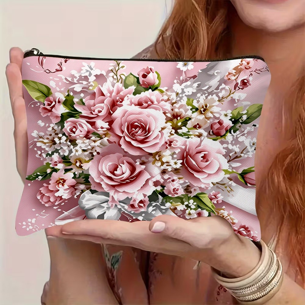 TEMU 1 trousse de Cosmétique portable pour femmes avec motif et impression plate 2D, idéale pour un usage , les voyages, tissu doux, cadeau compact