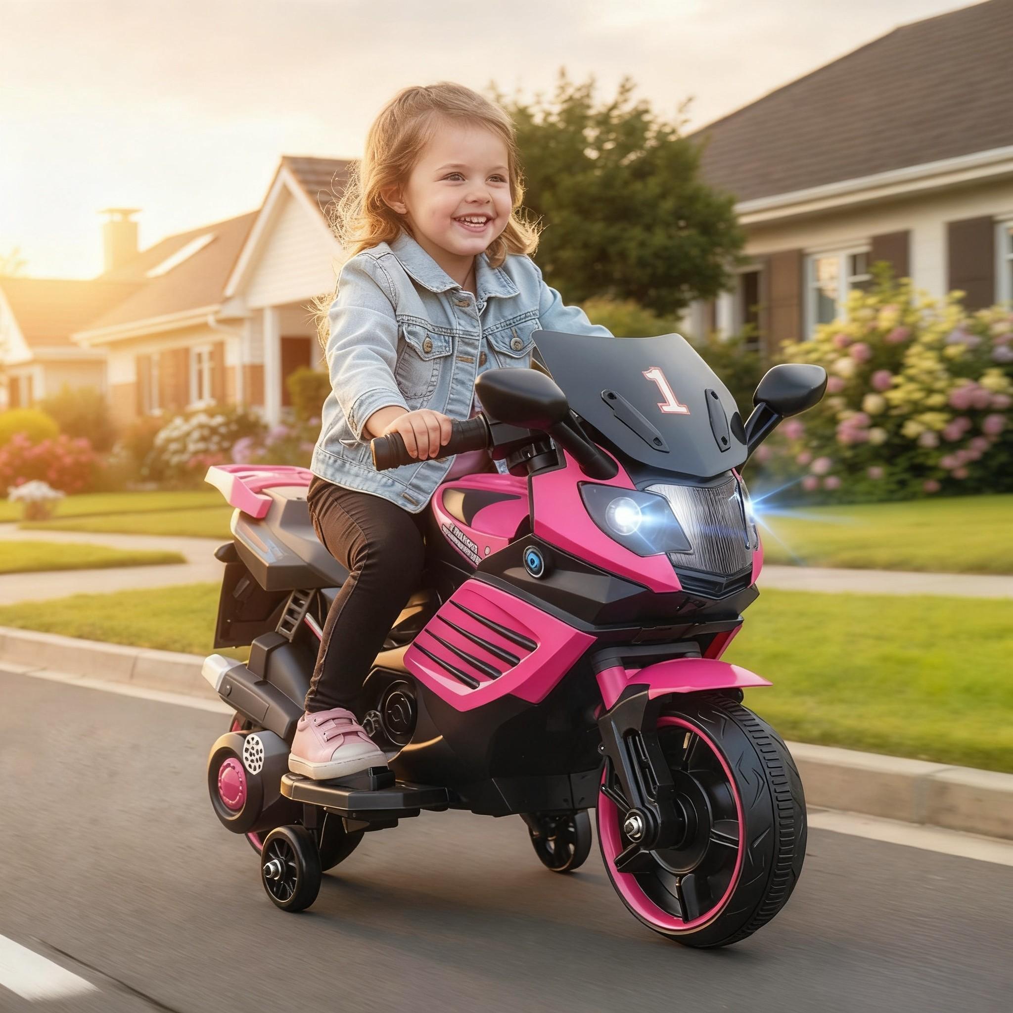 TEMU Moto pour enfants, moto électrique avec roues de sécurité amovibles, jouet à moteur avec phares LED et musique, cadeau pour garçons et filles de