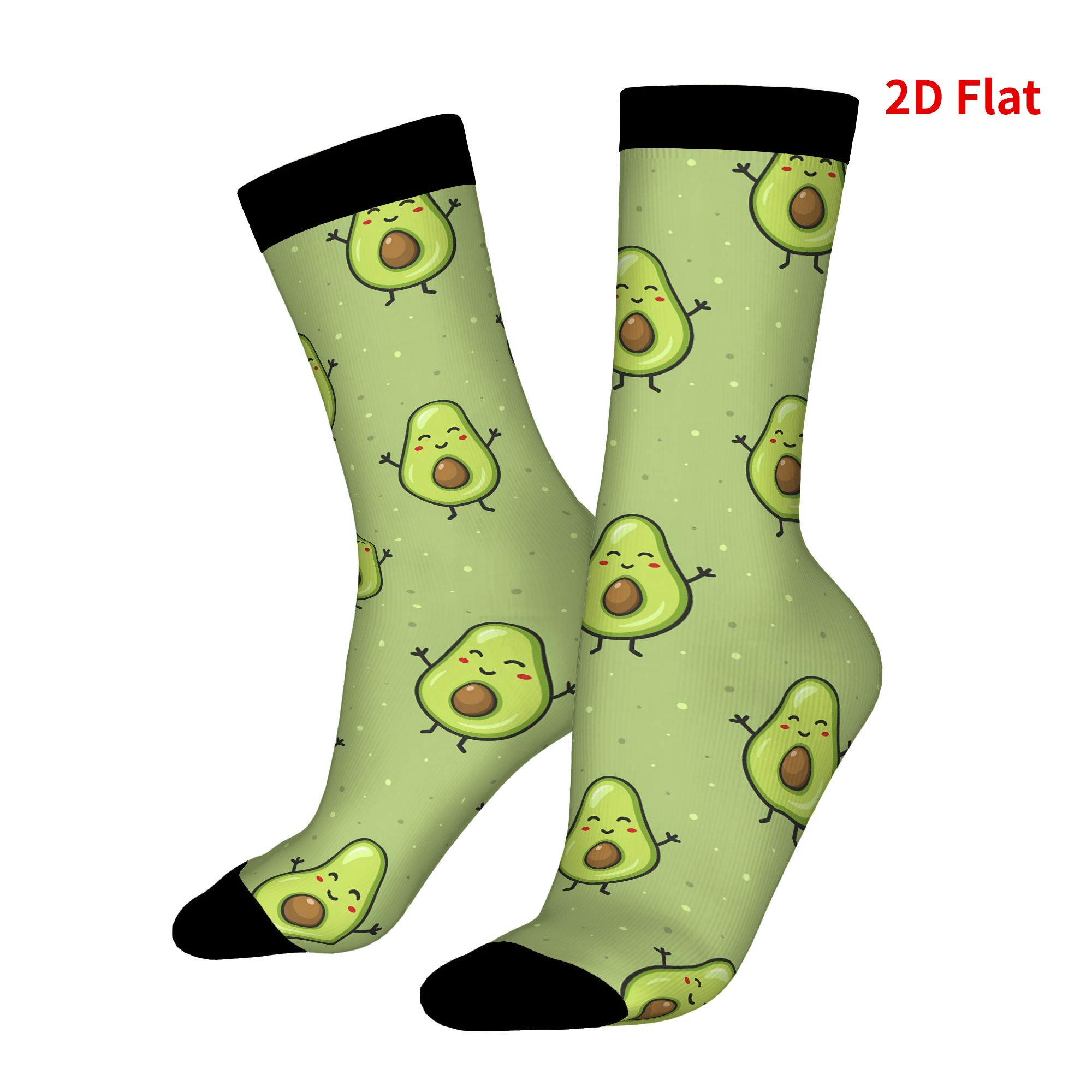 TEMU Kawaii Smiling Avocado 2d Print Design Men's Novelty Crew Mid-calf Socks Novelty Footwear For Parties And Beach And Casual Outfits