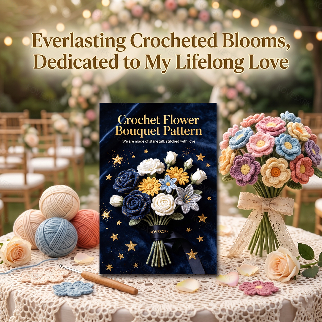 TEMU 1 Livre de Modèles au Crochet | Couverture Bleu Foncé | Tutoriel de de Bouquet | 48 Pages, 5.5×8.3 Pouces | 5 de Fleurs Classiques · Combinaison