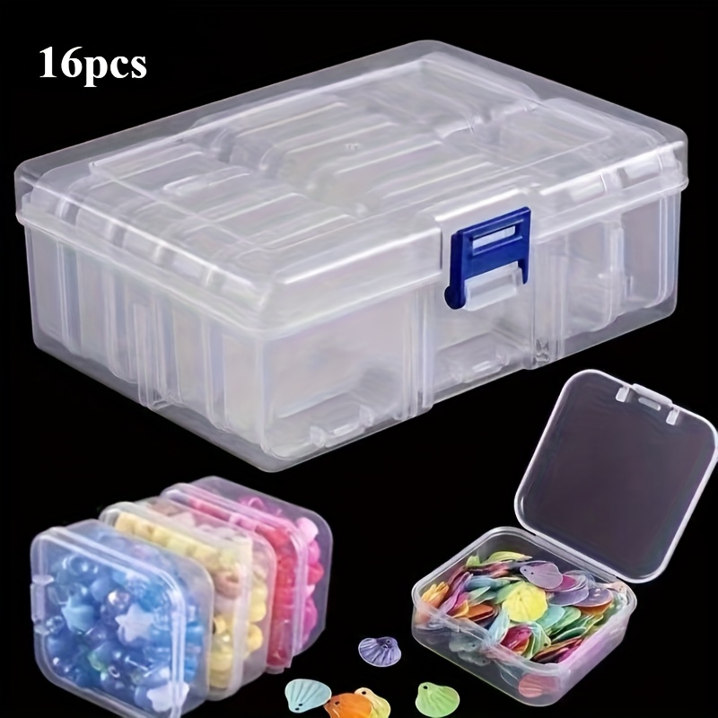 Image of 16pcs Clear Plastic Storage Boxes With Removable Trays - Durable Organizer For Beads, Jewelry And Crafts - Perfect Gift For Crafters, Jewelry Box, Craft Supply Storage, , Easygrip Handles