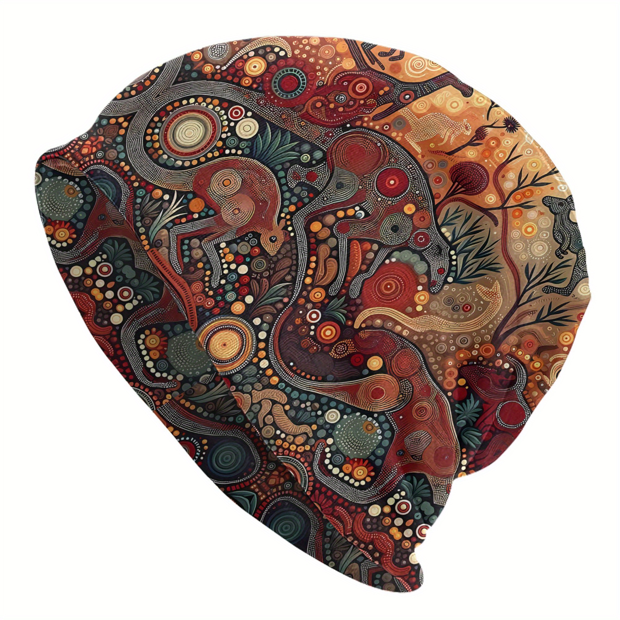 Image of Australian Indigenous Animal Art Beanies Caps Hat Fashion Bonnet Hats Men 2d Print Design