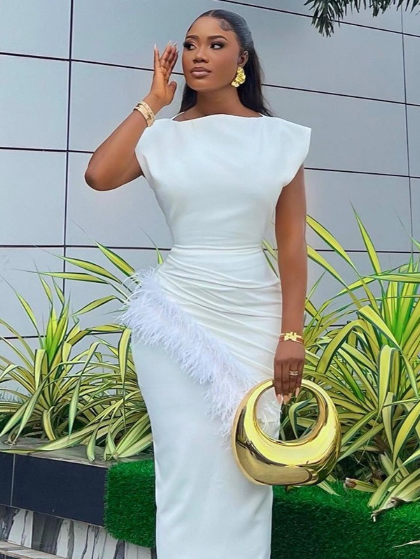 green emerald velvet dress WHITE CLASSY OPEN NECKLINE MIDI DRESS main image 1
