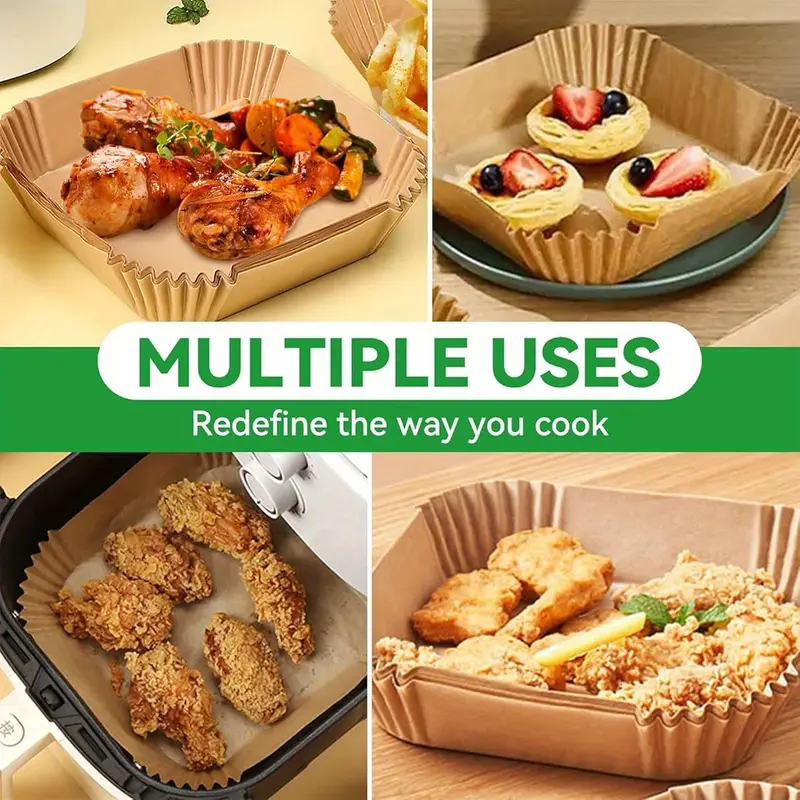 125pcs air fryer parchment paper liners - heavy-duty 1.5x thickened, heat-resistant up to 428°f, bpa-free & greaseproof, compatible with 5-8 fryers, ovens, microwaves, pans - 8-inch round/rectangular disposable baking sheets for frying, roasting, pizza, - easy , safe for family cooking (natural wood , plant-based, no pfa) - ideal for parties, picnics, , air fryer liners non stick, air fryer , air fryer liners large size Product details 0