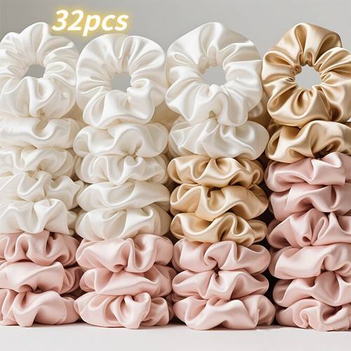 32pcs satin scrunchies high elastic solid color premium womens hair ties hair additions divided fresh and sweet solid color retro additions high elastic premium