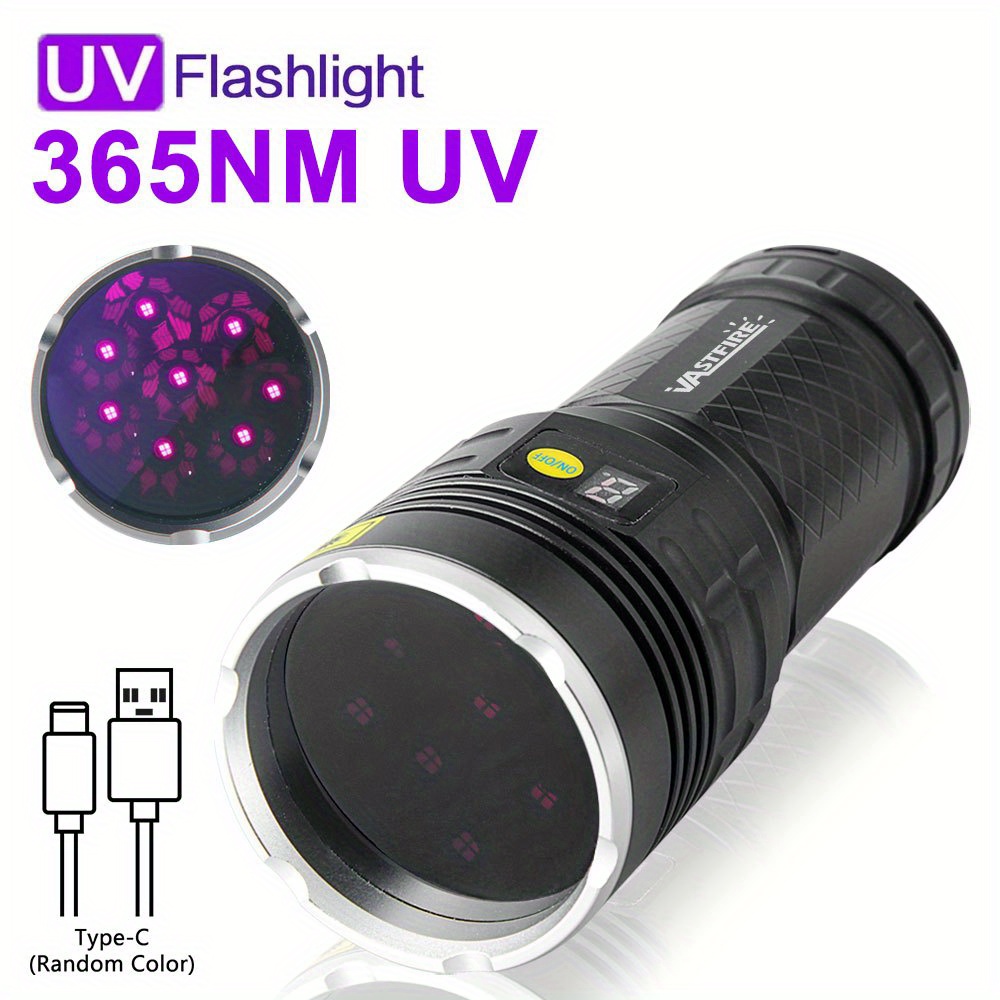 Image of 160w 8*4-core Led Blacklight Uv Flashlight 365nm Woods Lamp, Powerful Usb Rechargeable Led Ultraviolet Black Light - Pet Urine Detector - Fluorescent Mineral, , Leak Detection - Resin Curing