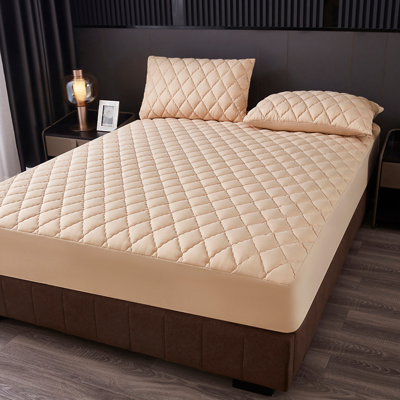 Image of 8 Colors, 11 Sizes - Fitted Sheet . Solid Color Bed Sheet/bed Cover, Minimalist Solid With Easy Diamond Grid Pattern. Quiet, Soft, Breathable, And Machine Washable