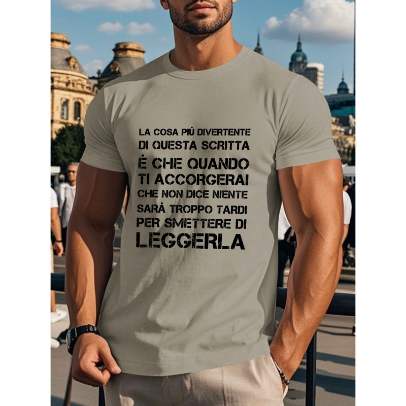 

Men's Humorous Italian Quote T-shirt - Casual Polyester Crew Neck, Short Sleeve Summer Top With Geometric Pattern, Machine Washable, Italian T Shirt