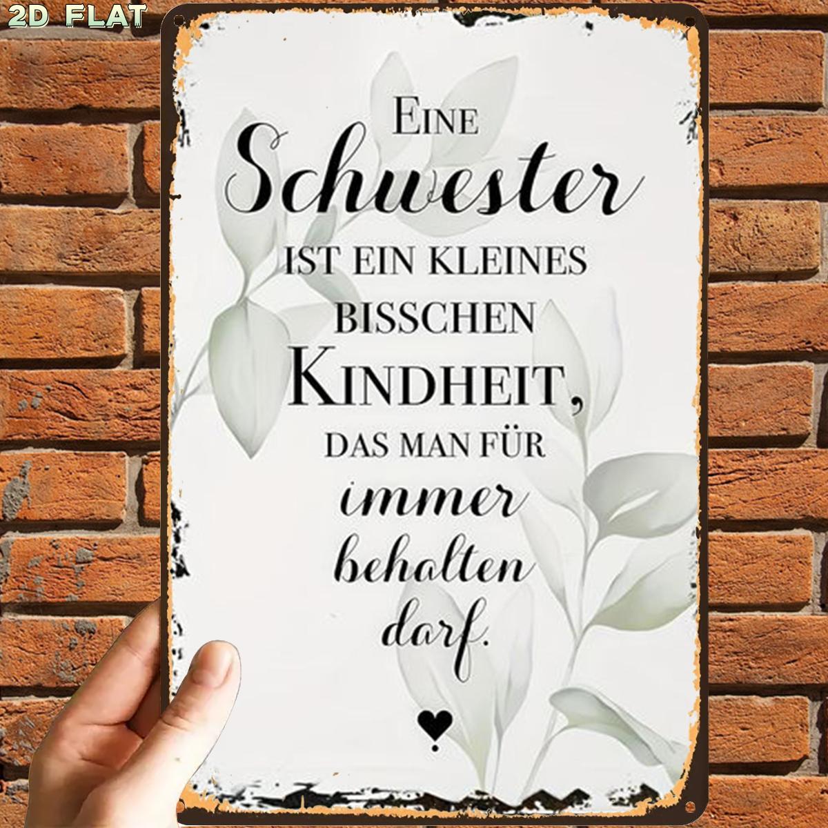 Image of 2d Flat, [2d Flat] 2d Flat, 1pc, Retro Vintage Sister Love Quote Art Sign Metal Tin Sign, Pre-drilled Holes, Suitable For Indoor, Garden, Outdoor, Toilet Decoration, 2d Flat