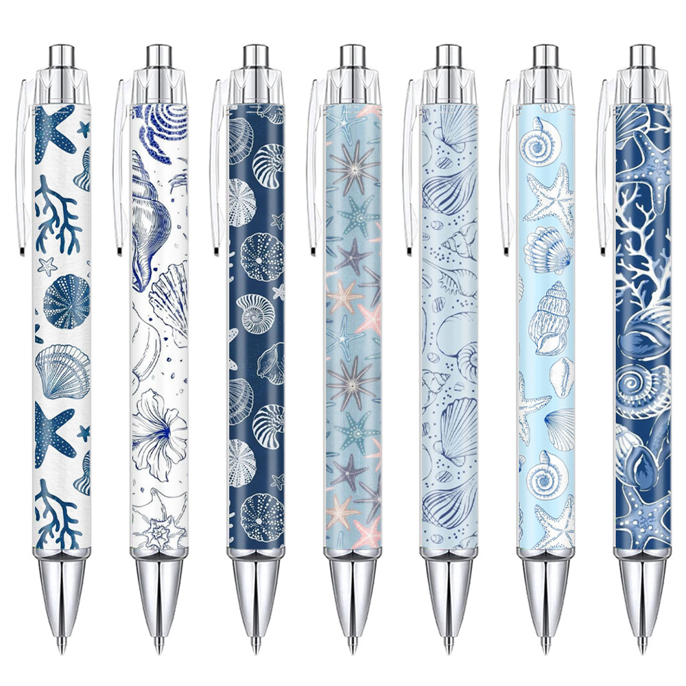 7pcs Coastal Seashell & Starfish Gel Pens, Plastic With Nautical Ocean Pattern, Smooth 0.5mm Writing, For Beach Lovers/students & Journaling, /birthday Gift Set