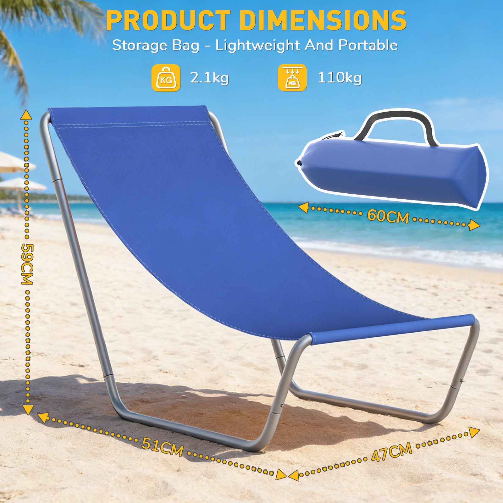 Folding Sun Lounger, Folding Garden Lounger, Lightweight Garden Loungers, Beach Lounger, Deckchair, Balcony Lounger
