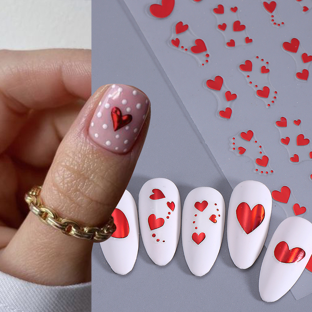 

2pcs 's Day 3d Art Stickers - Red Decals For Diy Manicure, - & To Apply