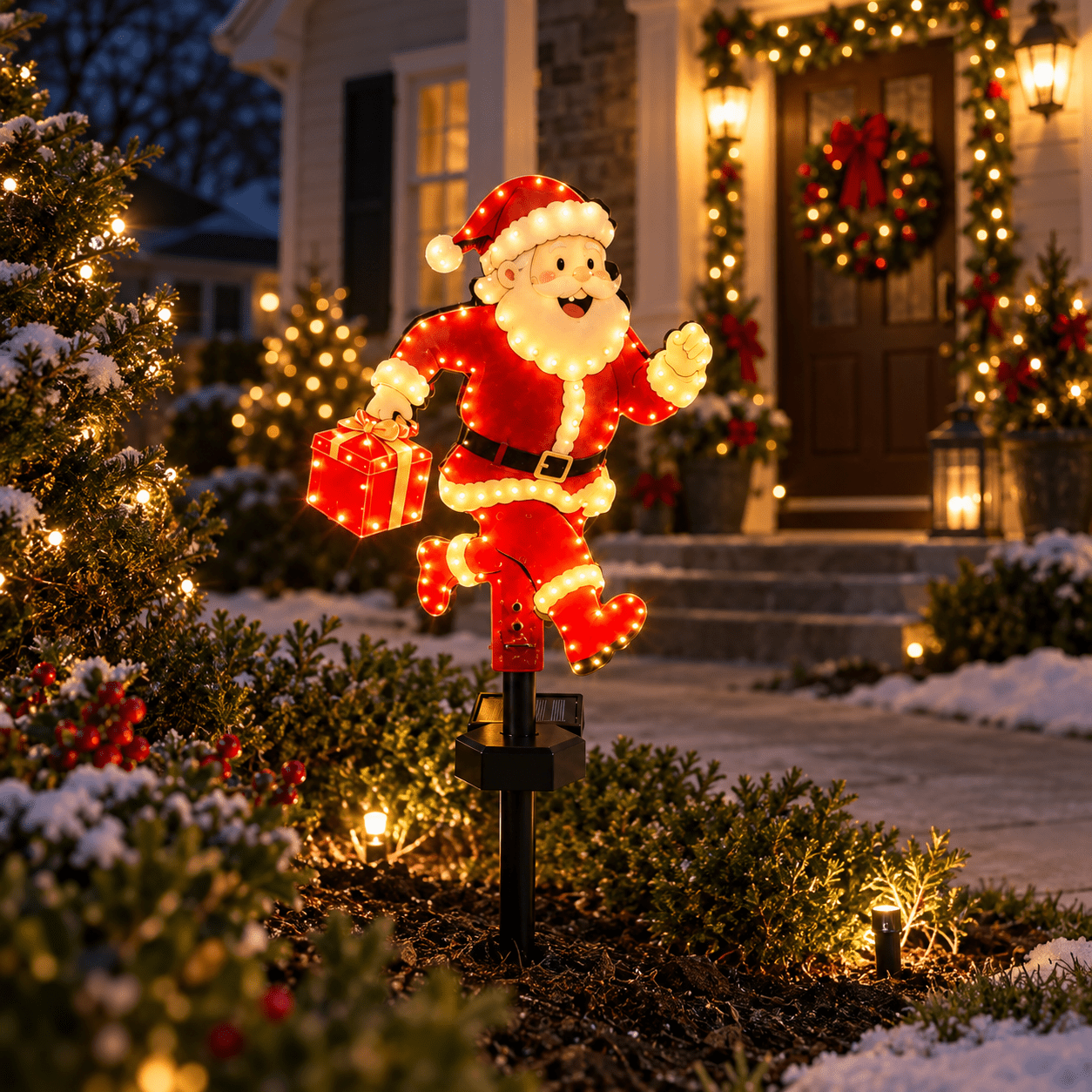 1pc Solar Christmas Stake Light, 3 Styles, Double-Sided 2D Christmas Tree Snowman Santa Glowing LED Garden Decoration, IP44 Weather Resistant Outdoor Yard Lawn Patio Holiday Decor, Warm White Lights, Lawn Light