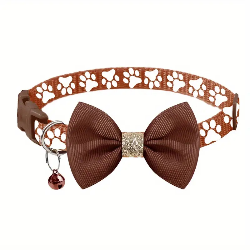 1pc pet collar with adjustable cute bow tie collar design   black gray brown with paw print pattern durable polyester material suitable for small and large dogs and cats for daily use and special Product details 23