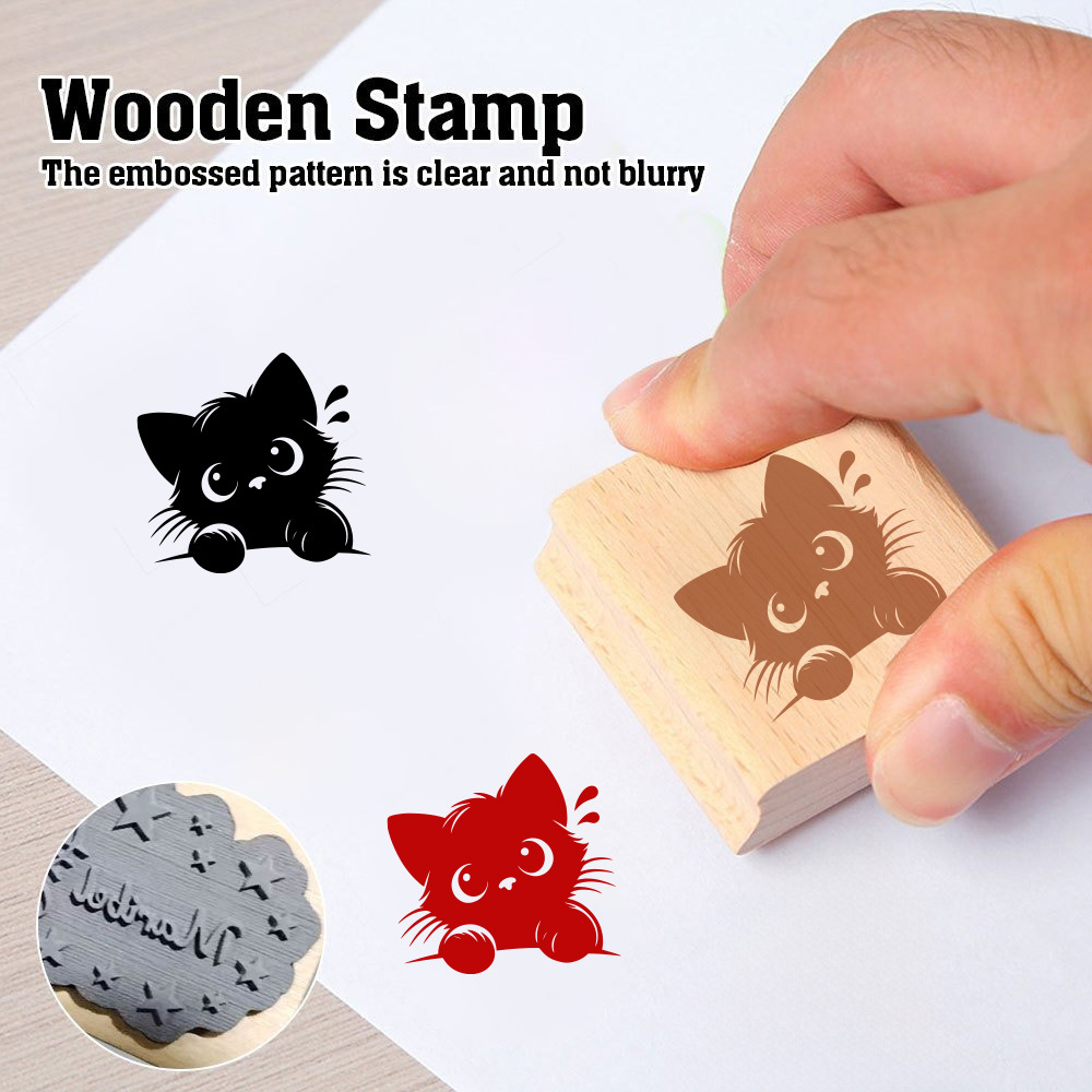 Fashion Tilted Head Kitten Wooden Rubber Stamp