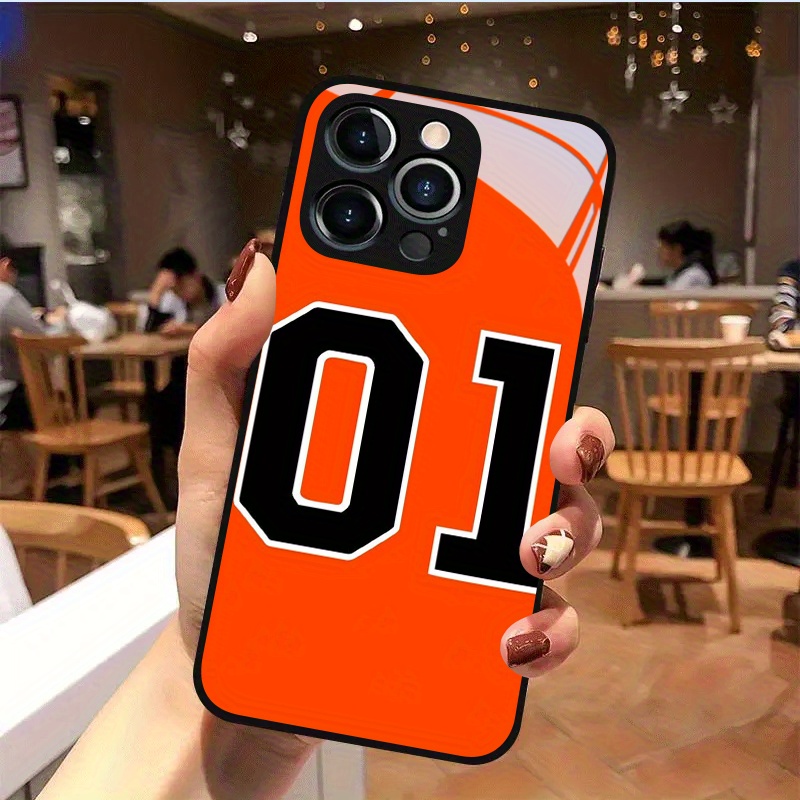 TEMU Phone Case: Orange Background Black Text 0 1 Pattern Tempered Glass For Iphone 17, 17 Pro, 17 Pro Max, Iphone 16, 16 Pro, 16 Pro Max, Iphone 15,