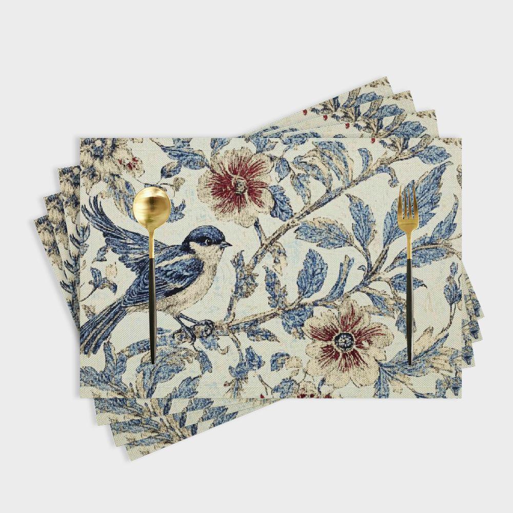 TEMU 2025 Happy New Year Summer Mats Set Of 4 - Felt Placemats, Kitchen Table Mats, Felt Heat Resistant Dinner Placemats, Thick Placemats, Blue