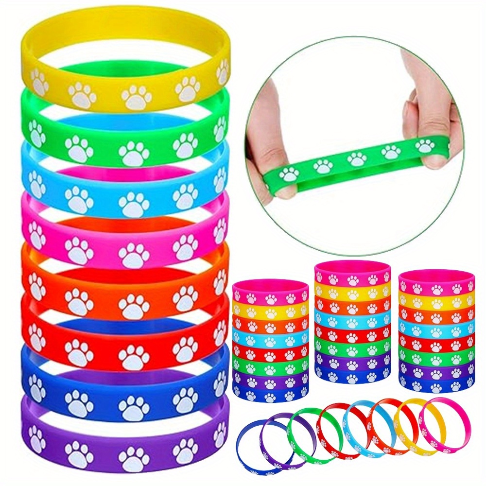 

48pcs Paw Print Silicone Wristbands - Vibrant Dog Themed Party Favors, Birthdays & Celebrations