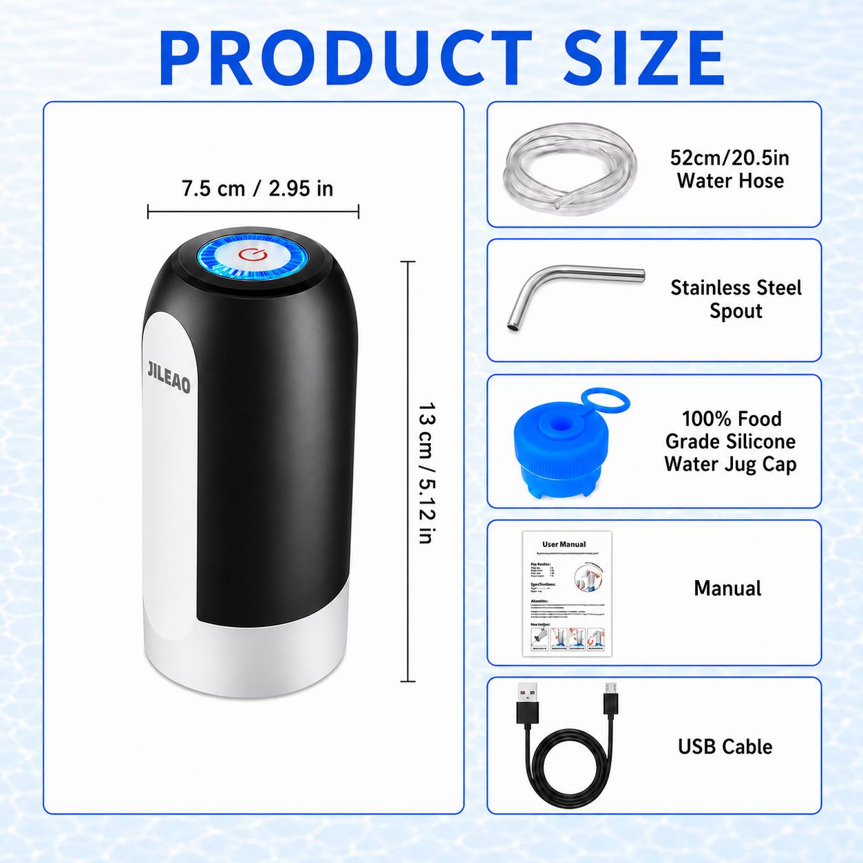 TEMU Bottle Pump 5-gallon Jugs, Usb Rechargeable 1200mah Portable Dispenser With One-operation, Metal Spout, Hose And Bottle , Home, Office, Camping