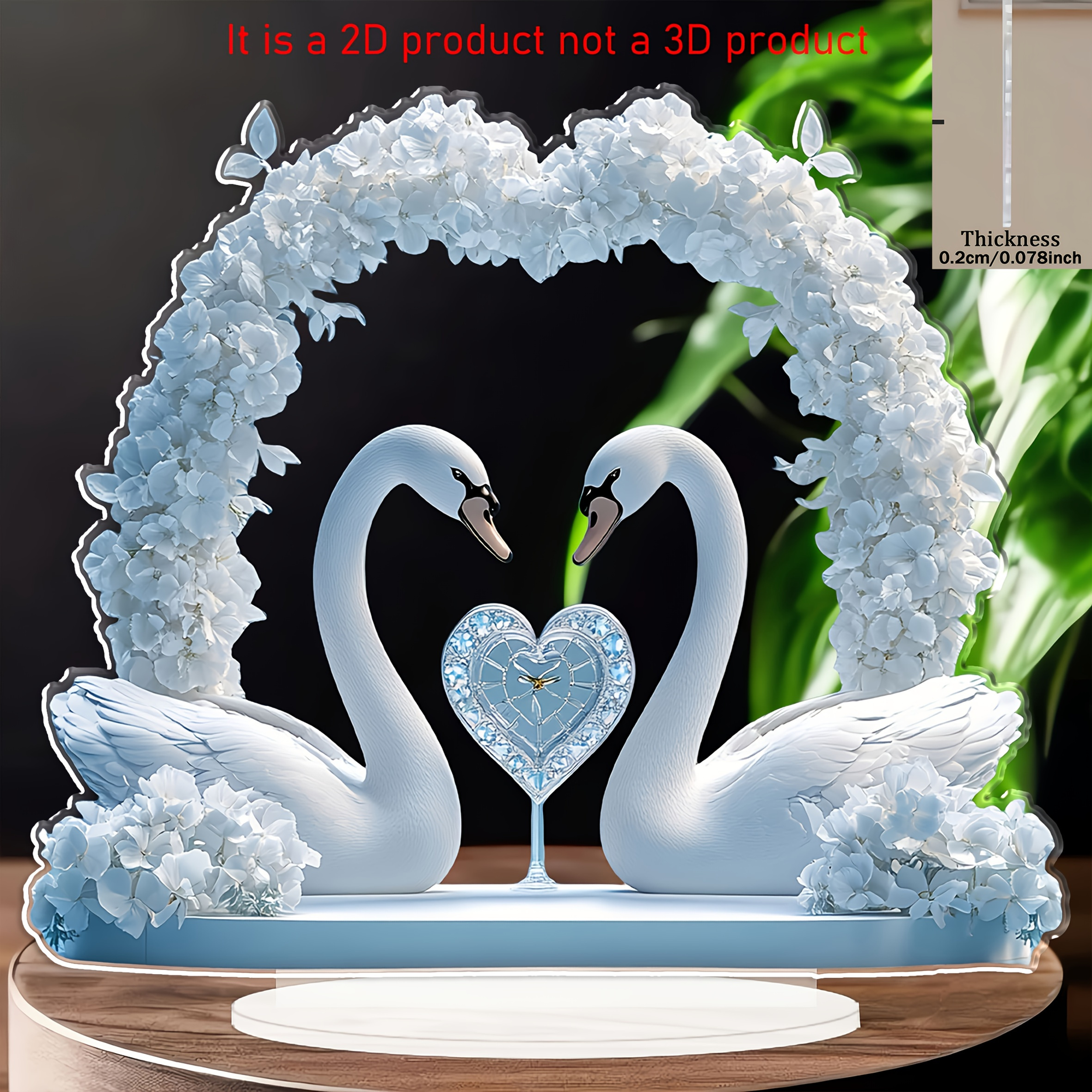 E-shop 2D Flach, 2D-Ebene mit romantischer Schwanenherz-Kranzdekoration – elegante Bohemian-Stil-Tischdeko mit blauen und weißen Schwänen,