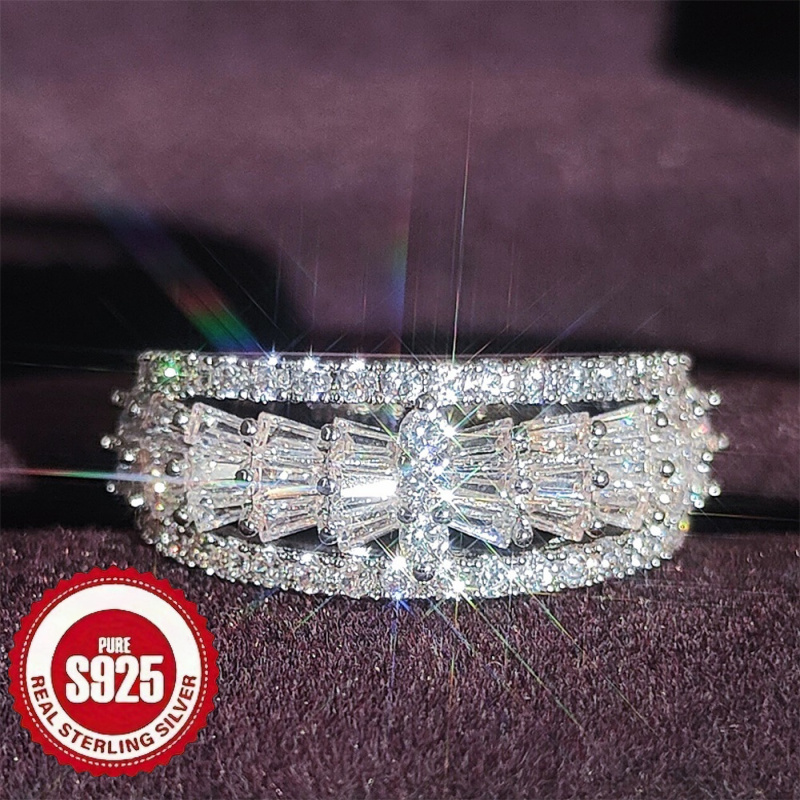 TEMU S925 Sterling Silvery Moissanite Bow Ring, A Light Luxury Women's Ring Suitable For Daily Wear And Special Occasions- Exquisite Style For .