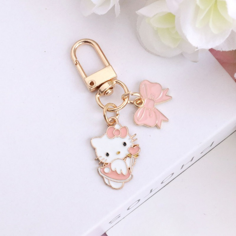 Gift For Her/him Hello Kitty Charm Keychain-cartoon Design With Cupid, , Bow, Heart, Strawberry And Rainbow Ornaments-y2g Couples And Gifts&halloween, School Christmas