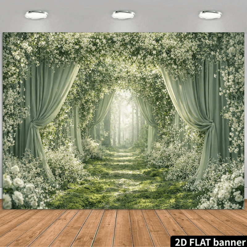 TEMU Toile de fond plate 2D, bannière plate 2D de style naturel pour décoration de mariage, représentant une entrelacée de roses blanches et de