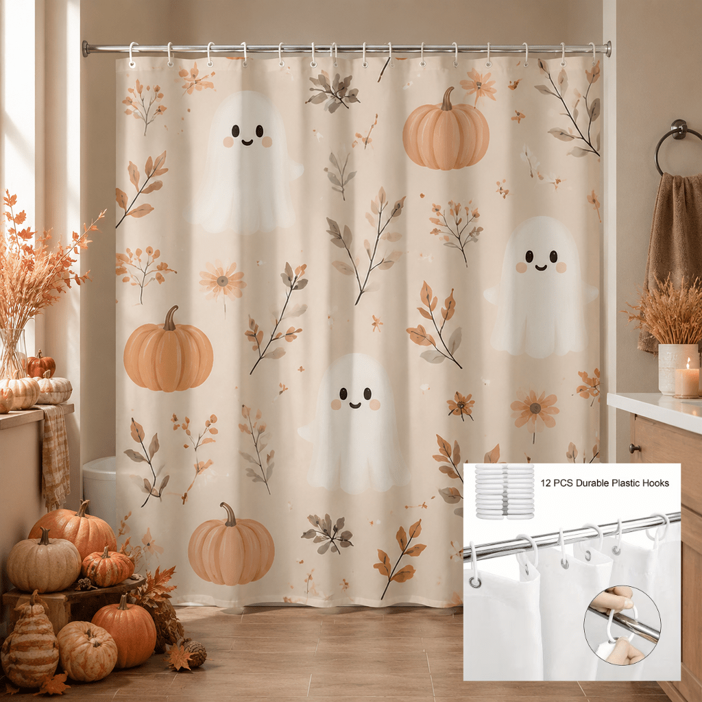 TEMU Rideau de Douche Floral Citrouille d'Automne 71x71 Pouces avec 12 Crochets Décor de Salle de Bain Beige Rustique Style Ferme
