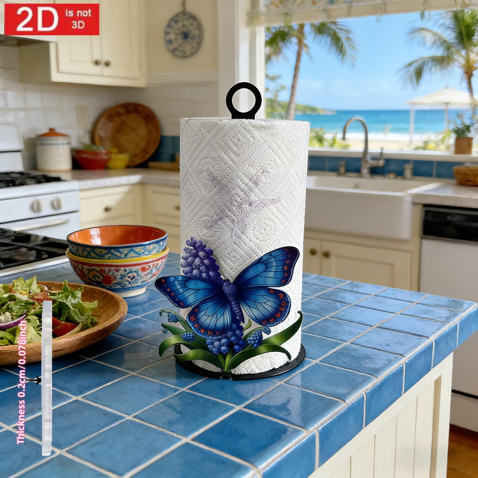 TEMU 2d Flat Painted Acrylic And Floral Kitchen Paper Towel Holder, Suitable For Kitchen Countertops / Dining Tables / Cooking Areas, Provides Stable