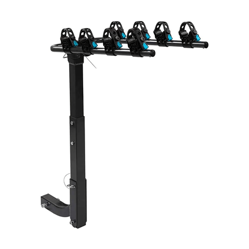 a foldable bike rack that attaches to a hitch designed for carrying bicycles on suvs trucks and other vehicles featuring an anti rattle hitch tightener and tie straps