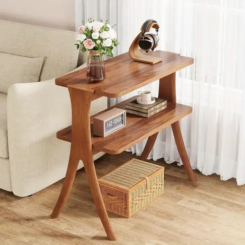 Segawe 24" End Table With Wooden Shelves - Side Sofa Table For Living Room