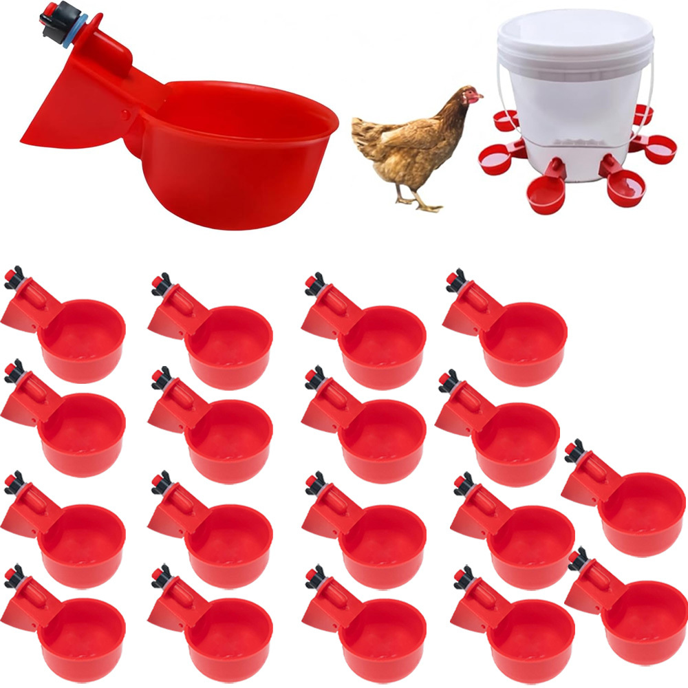 Image of 18pcs Poultry Water Feeder Cups | Chicken Turkey Waterer Kit, Ideal For Duck Chicks Goose Bunny Bird, Plastic, Anikers Brand