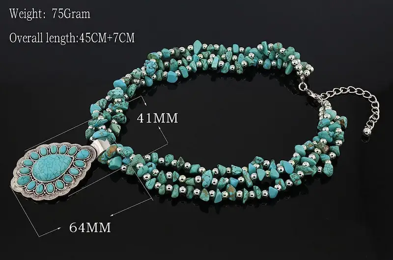 bohemian vintage turquoise natural gravel necklace retro style alloy jewelry for casual attire or gift year round accessory details 3