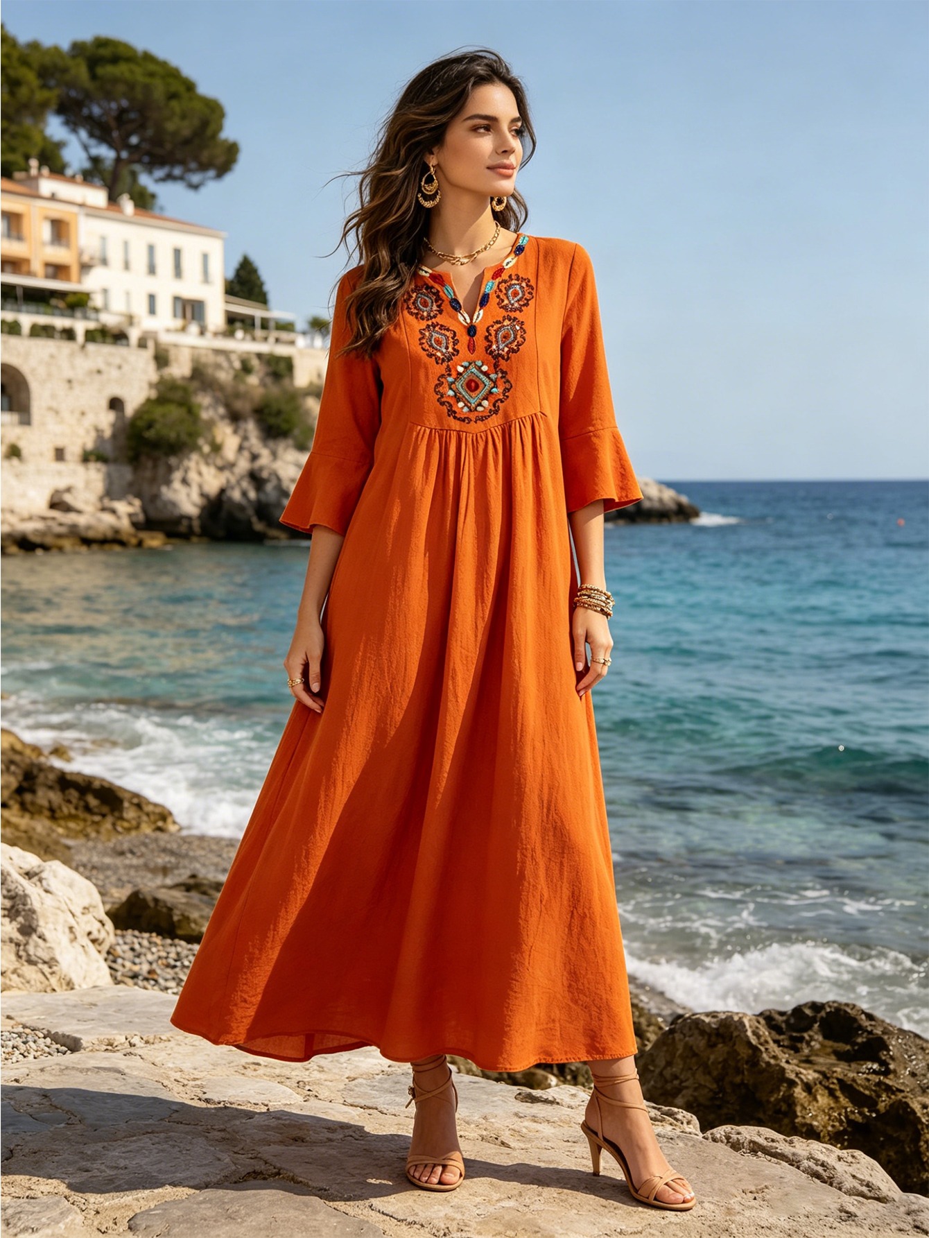 flowy rust dress sold on Temu United States
