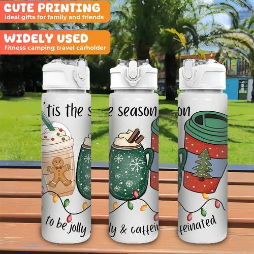 pepparkaksmannen, drickdesign 750 ml/26 oz sportvattenflaska i plast, sött tryck, läcksäker med -up lock, lättviktig, och hållbar, stor kapacitet, återanvändbar, lämplig för gym, kontor, hemma,
