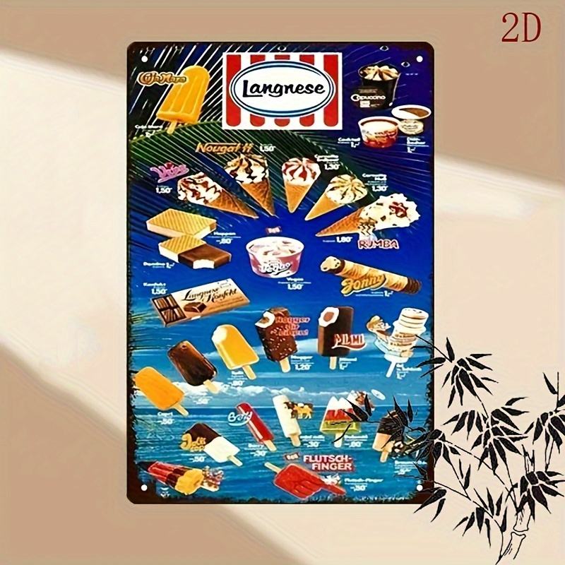 E-shop 2D Flat - [2D Flat] Ein 2D-gedrucktes Schild mit einer Vintage-Langnese-Metall-Wanddekoration für einen Eisladen, entworfen mit lebendigen