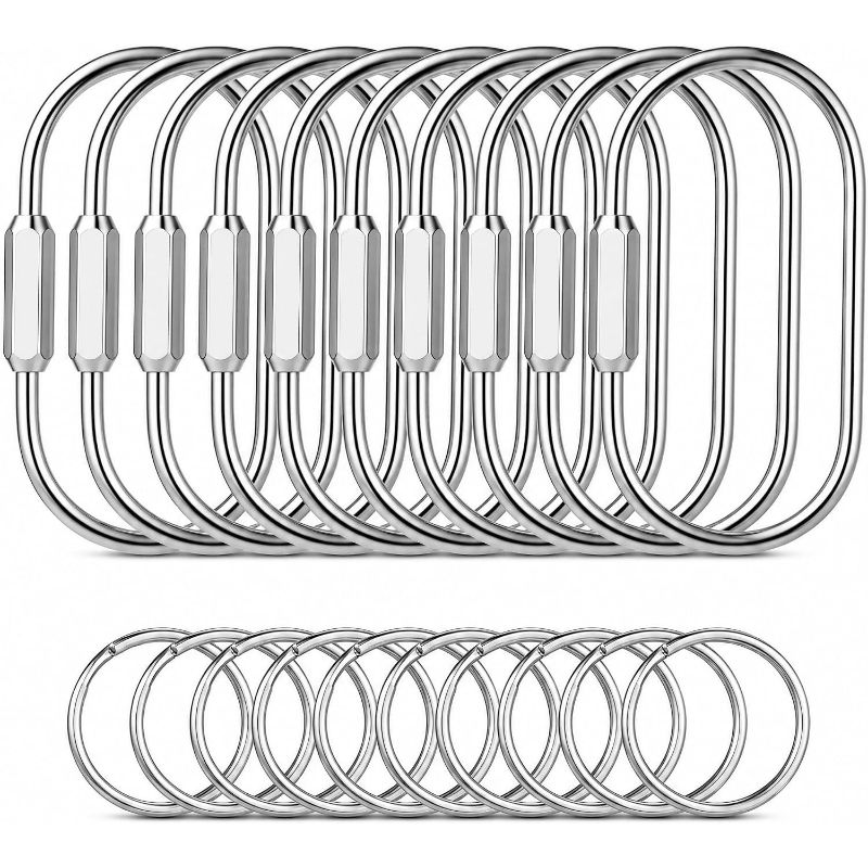 TEMU Lot de 20 porte-clés, comprenant 10 anneaux en U et 10 anneaux en O, organisateur de clés à verrouillage , accessoire de portefeuille,