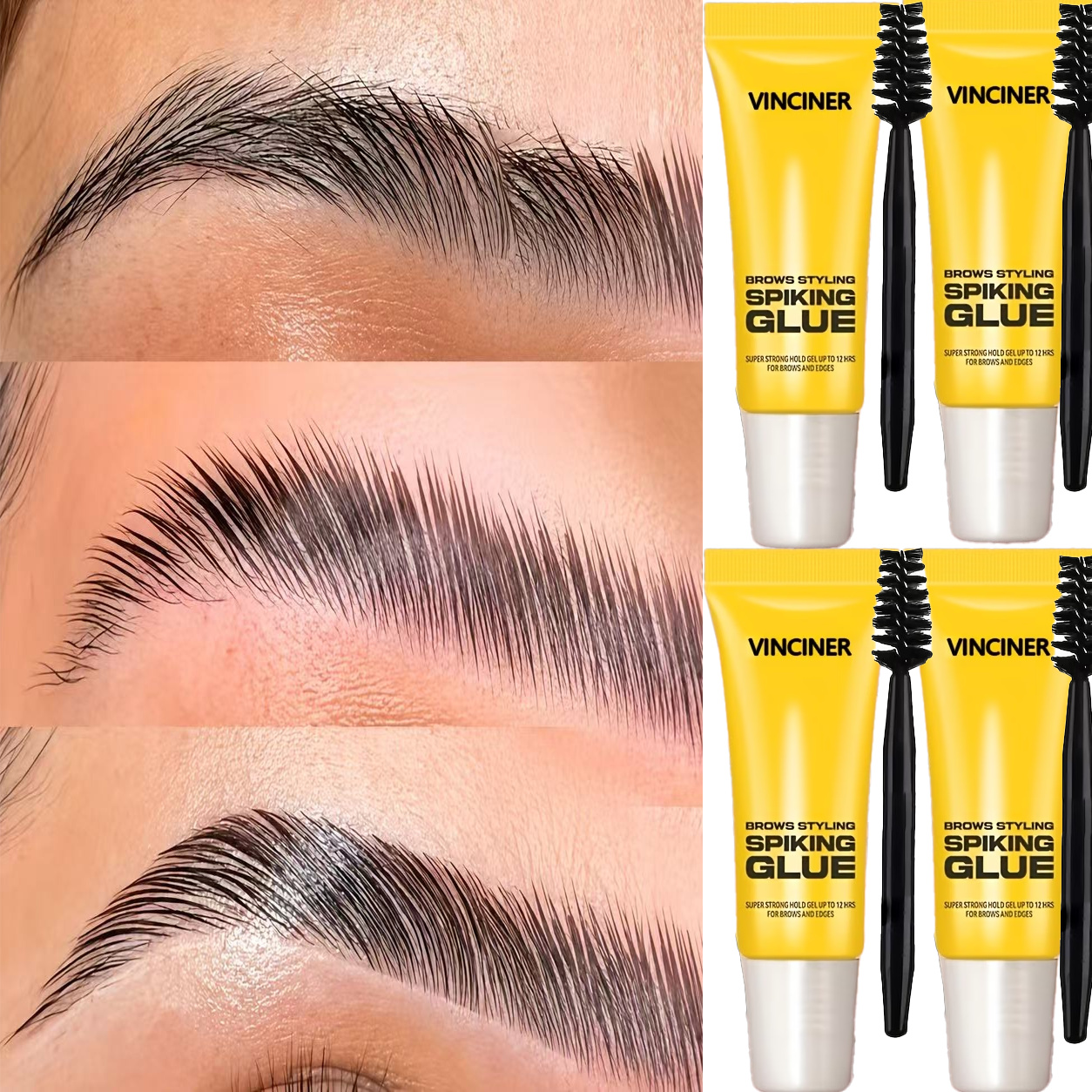TEMU 4pcs Clear Brow Gel, Fluffy Brows Styling Glue, No-flake Waterproof Eyebrow Setter, Natural Laminated Brow Look With Brush For Women Makeup