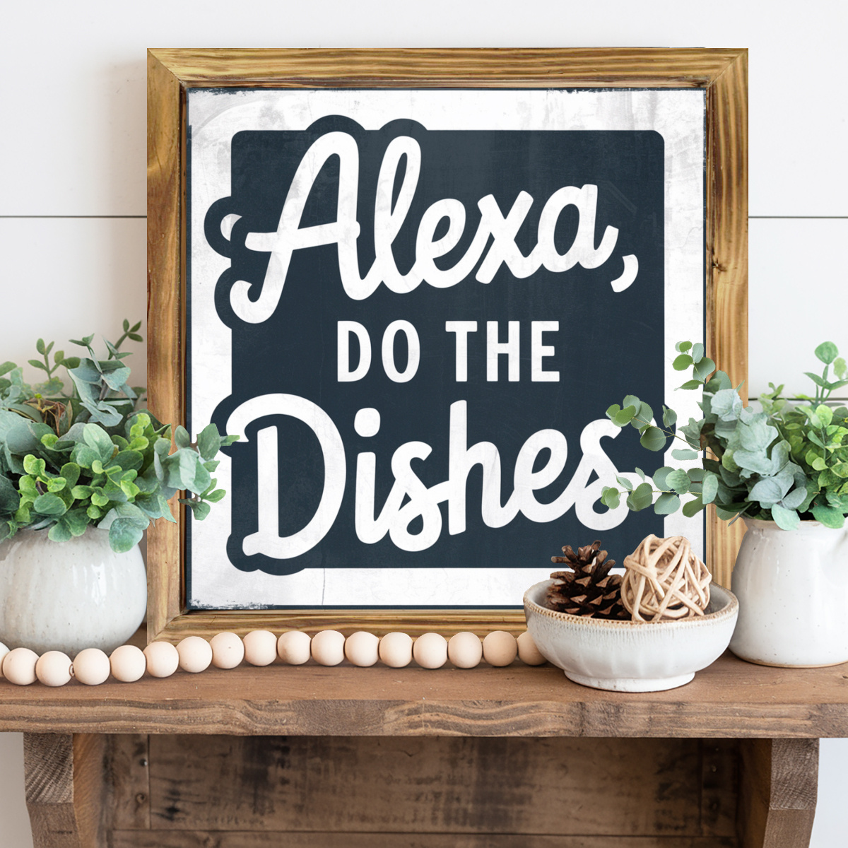 TEMU 1pc, Alexa, Wooden Framed Sign, Rustic Wall Decor For Kitchen, Bathroom, Or Living Room, Farmhouse Home Decor, Desktop Decoration Housewarming