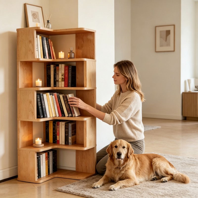 multi purpose indoor corner storage shelf multi tiered partitioned storage design triangular stable support frame easy and convenient assembly modern minimalist   suitable for placement in living rooms bedrooms and  