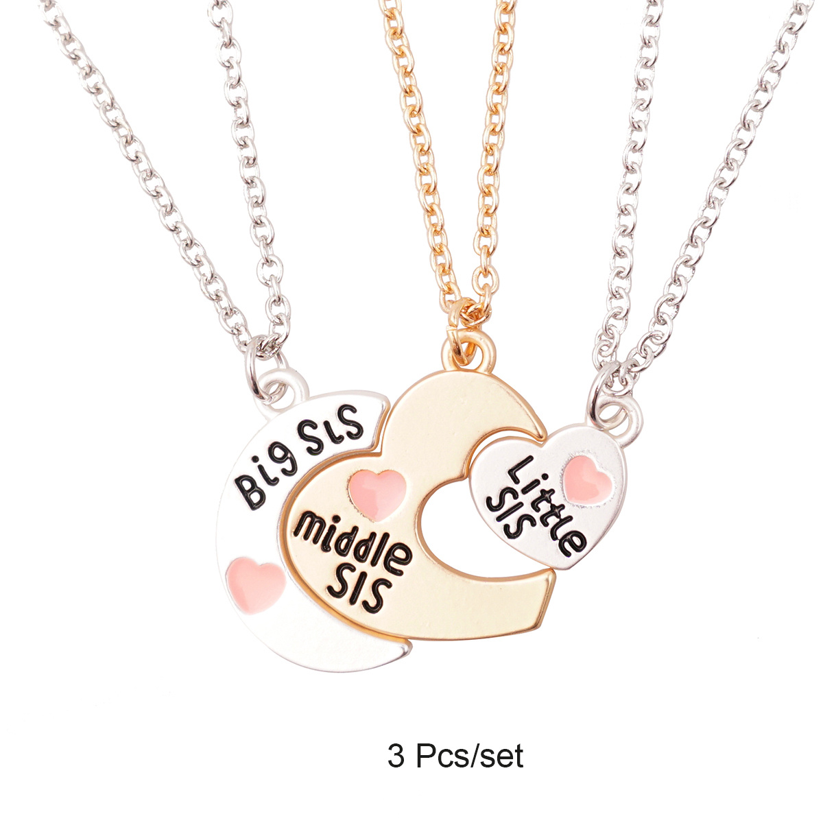 TEMU 3pcs Sister Necklace For 3 Sisters - Adjustable Pendant Bff Jewelry Gift Suitable For Middle Sis Little Sis, Clasp & O- Chain, Multicolor