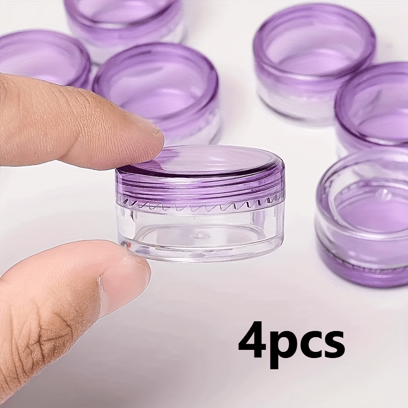 TEMU 4-pack, Clear Plastic Cosmetic Jars, With Purple Lids, Travel Containers For Creams, Lotions, Beads, Eyeshadow, Rhinestones, Samples