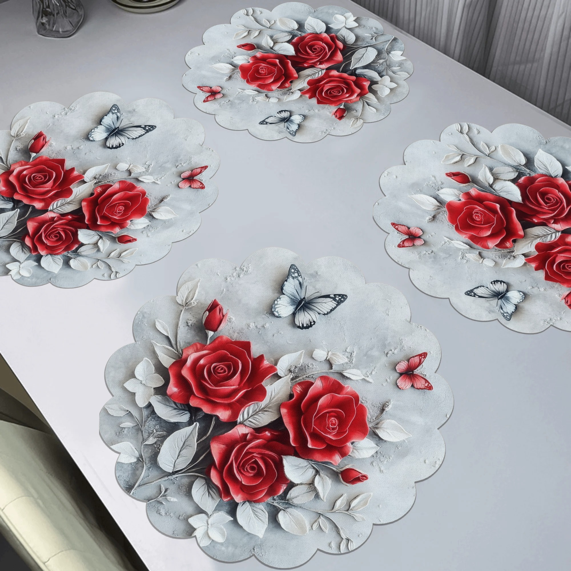 

4pcs Floral Placemats Set, Polyester Woven Round Table Mats With , , And Hummingbird Design, 15x15 Inches, Hand Washable, For Kitchen Dining, Restaurant, And Birthday Party Decor