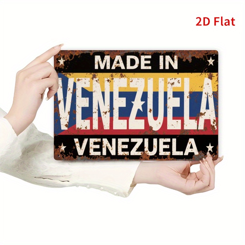 TEMU Letrero de pared de metal 2D , vintage " en Venezuela" - Diseño envejecido de venezolana con estrellas y franjas, decoración duradera de hierro