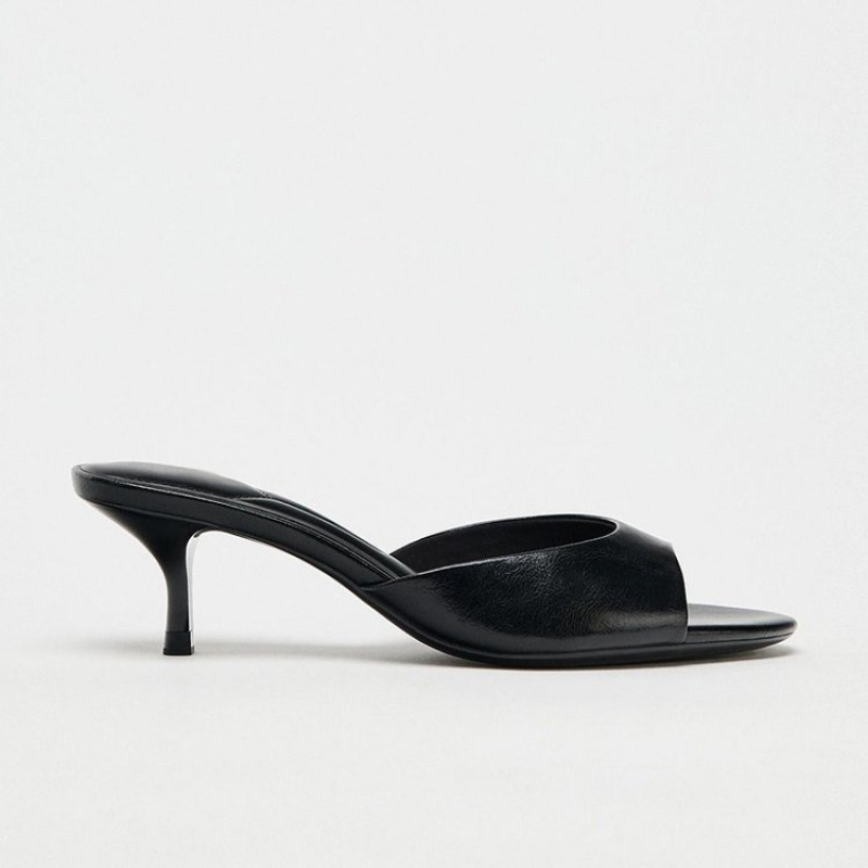 Image of 2026 New Arrival Women's Black Kitten Heel Mules, Open-toe Slip-on Sandals, Elegant Lazy High Heels Perfect For Summer And Office Wear, Plus Sizes , Women Shoes