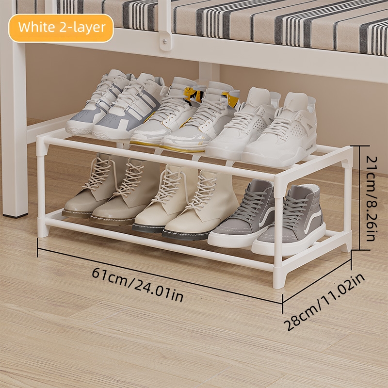 TEMU Practical Two-layer Shoe Rack Under The Bunk Bed, Multifunctional Storage For Shoes And Boots, Made Of Durable Metal And Plastic Components.